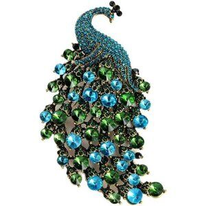 Rhinestone Peacock Brooch Pin for Women Vintage Exquisite Exaggerated Big